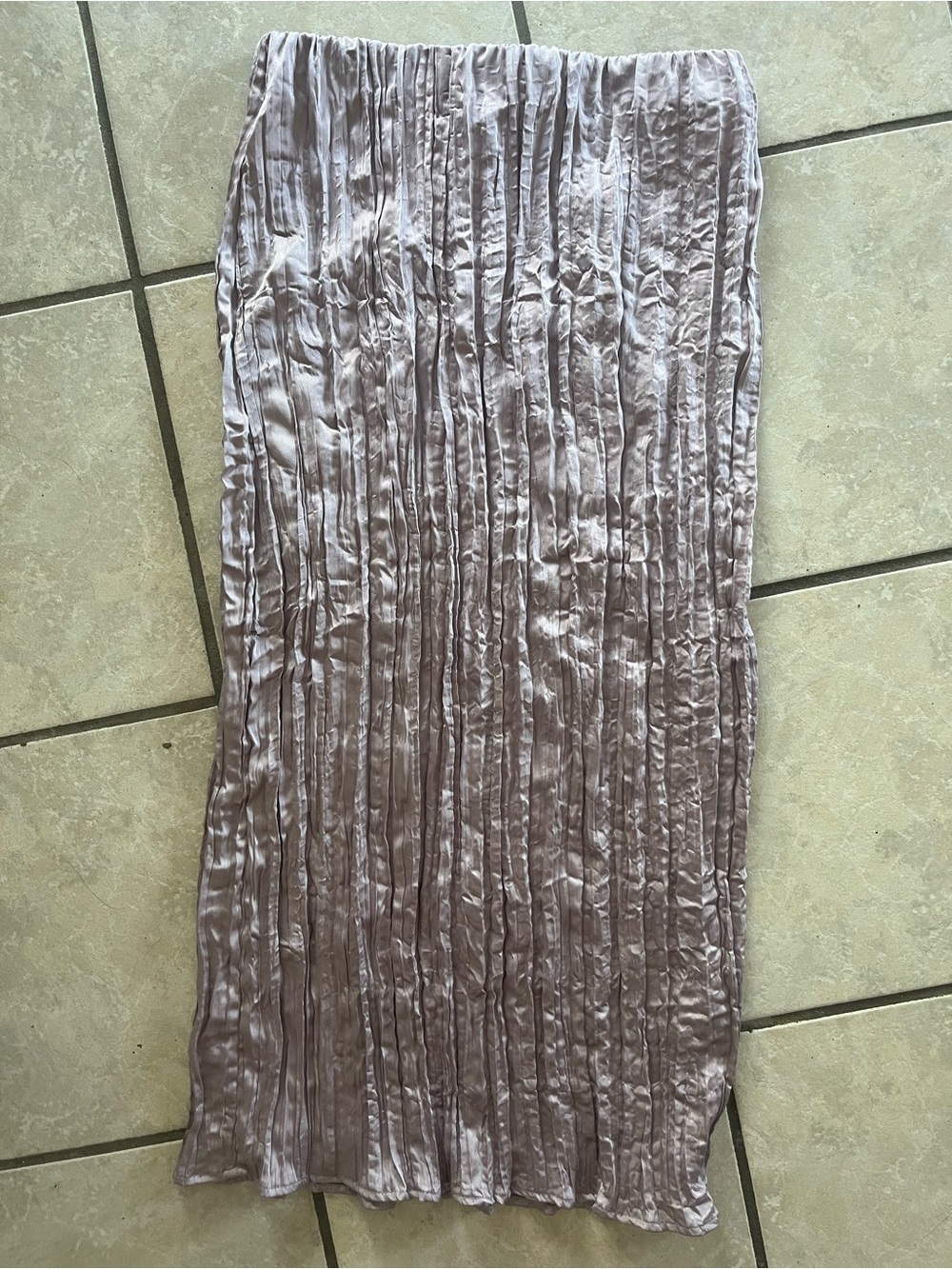 H&M Mauve Taupe Plissé Crinkle Maxi Skirt Satin Shimmer